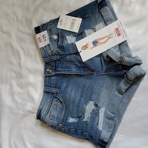 Celebrity Pink Jean Shorts Distressed Stretch High Rise Mom Jeans Blue 25